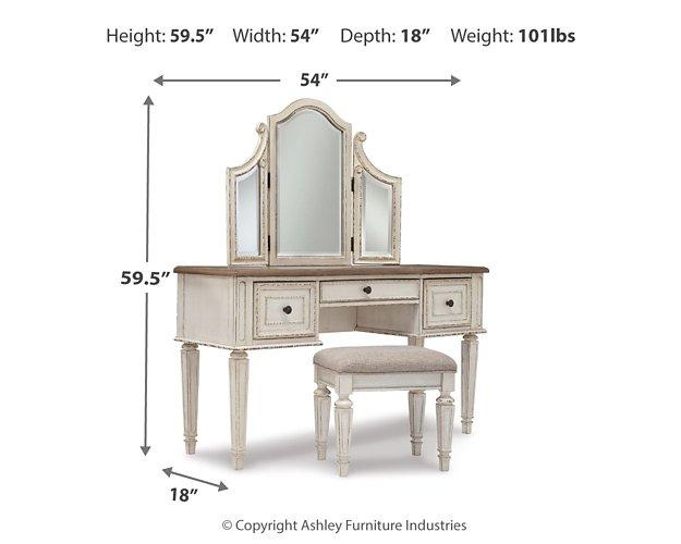 Realyn Vanity and Mirror with Stool