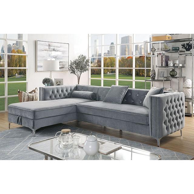 Amie Glam Gray Sectional w/Storage