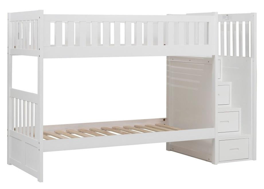 Galen Bunk Bed w/ Reversible Step Storage in White B2053SBW-1