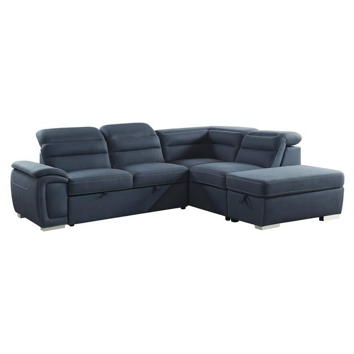 8277NBU - (3)3-Piece Sectional with Adjustable Headrests, Pull-out Bed and Right Chaise with Storage Ottoman image