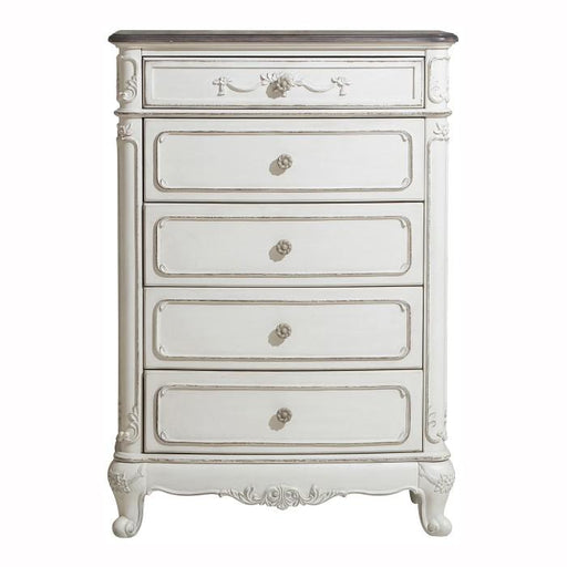 Cinderella 5 Drawer Chest in Antique White with Grey Rub-Through 1386NW-9 image