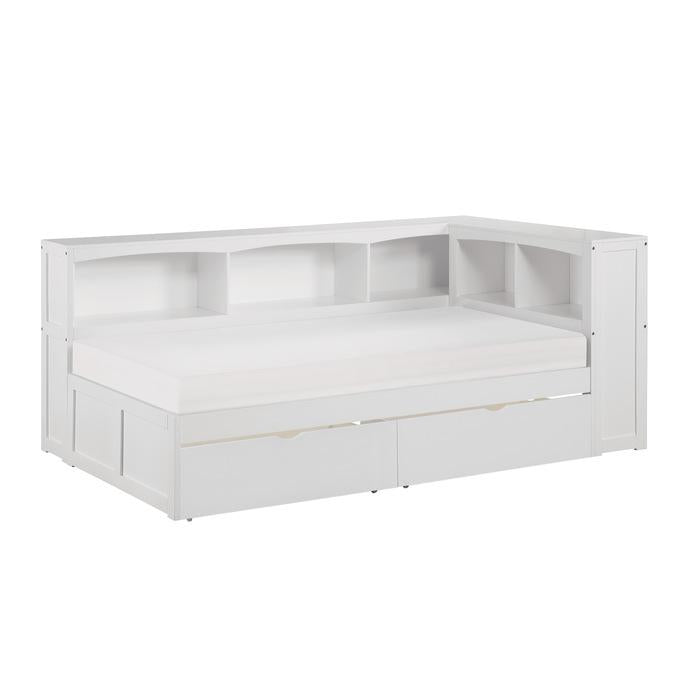 B2053BCW-1BCT - (4) Twin Bookcase Corner Bed with Storage Boxes image