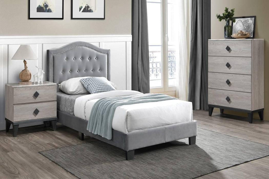 Chyuan Twin Bed/Grey Velvet in Grey / Black image