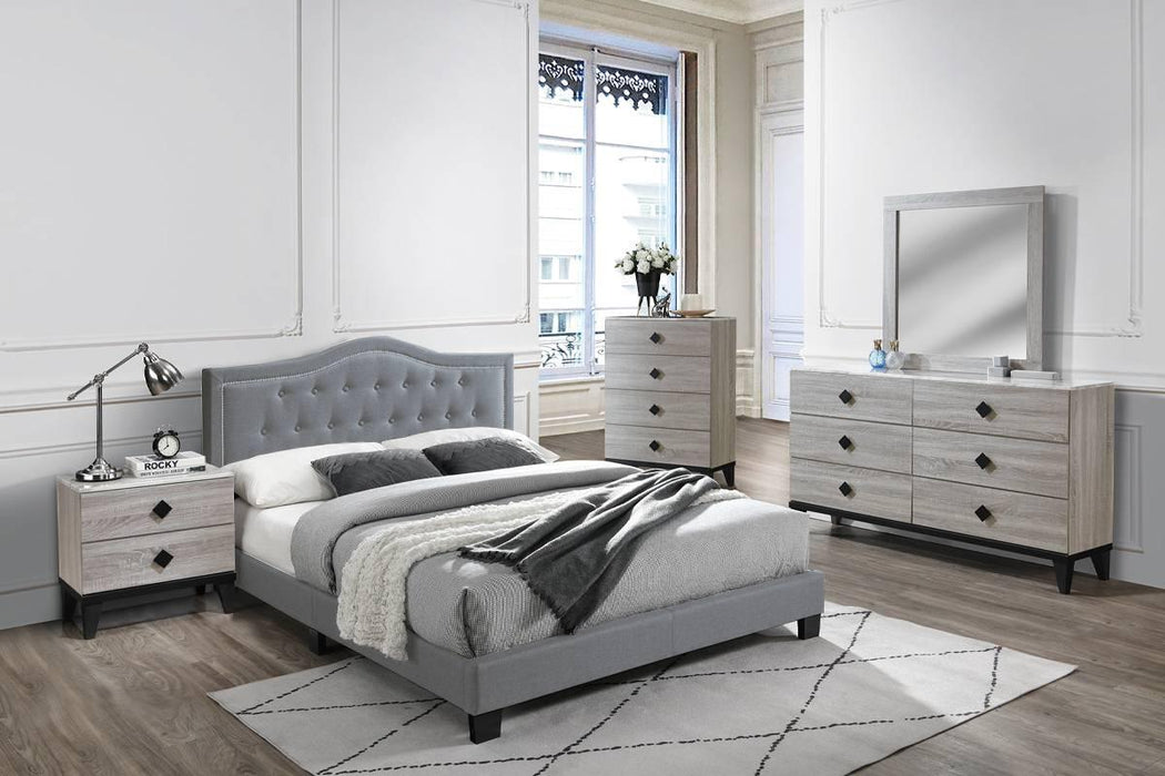 Chyuan Queen Bed/Grey Velvet in Grey / Black image