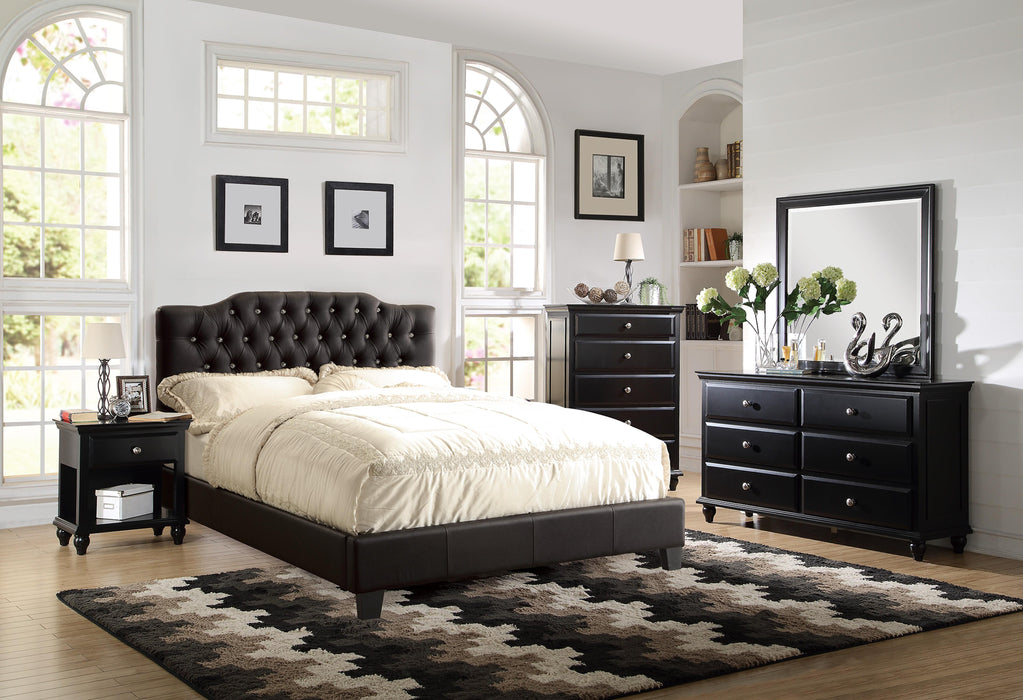 Chyuan Full Bed/Black Pu, Headboard 47"H/Footboard 15.5"H in Black / Espresso image