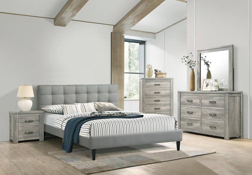 Chyuan Queen Bed/Grey Fabric in Light Grey/Espresso image