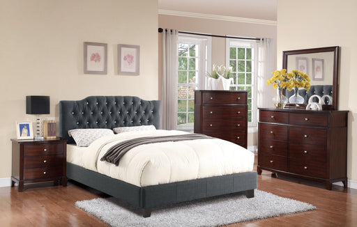 Chyuan Full Bed/Blue Grey Polyfiber, Headboard 47"H/Footboard 15.5"H in Blue Grey / Espresso image