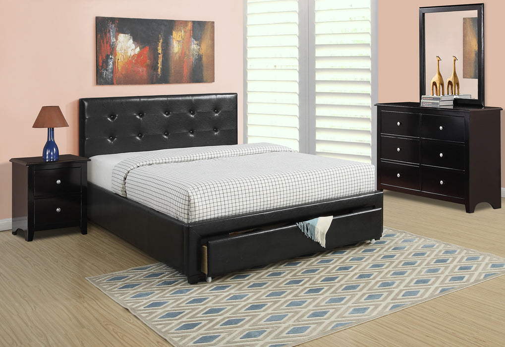 Liihcc Queen Bed W/Drawer-Black Pu in Black / Black image