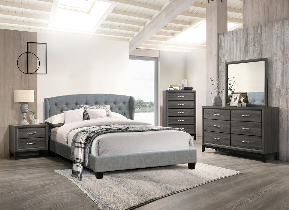 Vphong Queen Bed/Grey Fabric in Grey / Espresso image